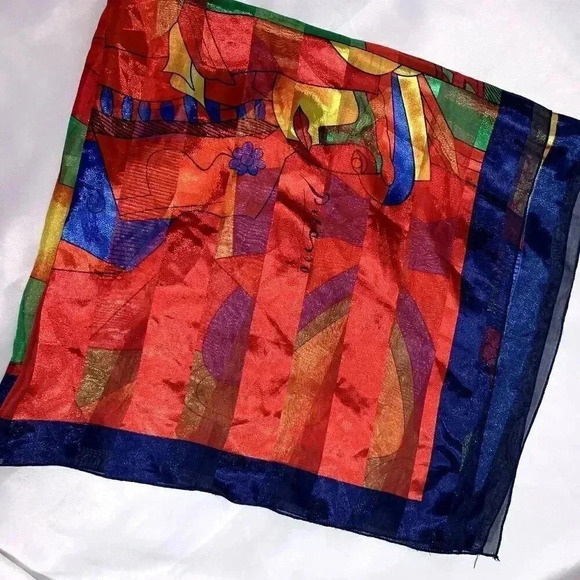 Vintage Picasso Silk retro Scarf Size 38 x 38 80s Pattern Art, y2k unisex scarf - Picture 4 of 7